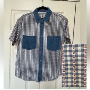 Vintage Vision I gingham heart pattern 100% cotton button up shirt